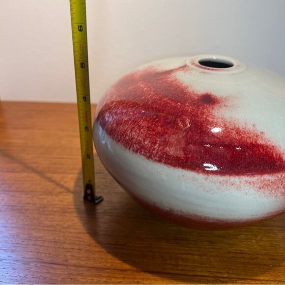 Vintage Studio Art Pottery Vase Signed 5” Redgrey Glossy Crackle Glaze MCM - Picture 6 of 12